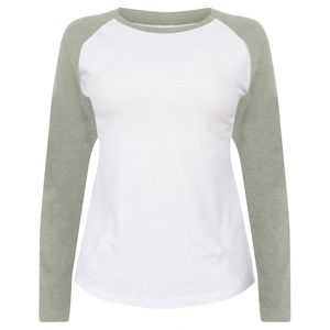 SF Women SK271 - Women's long-sleeved baseball T-shirt White / Heather Grey